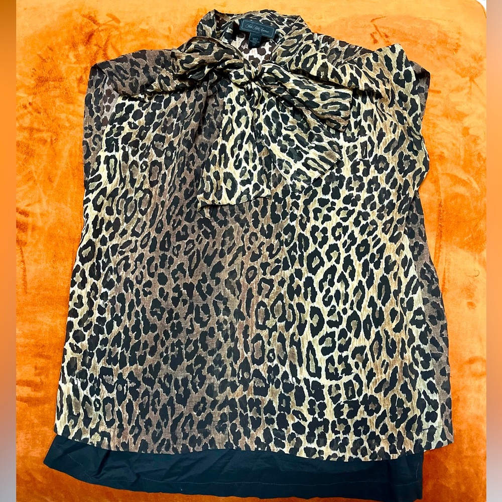 Vintage Saks Fifth Ave Leopard Silk Sleeveless Blouse